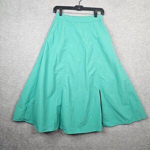 BAYFLOW Women's Nylon Blend Teal Blue Midi Length Pull on Split front Skirt Sz 3